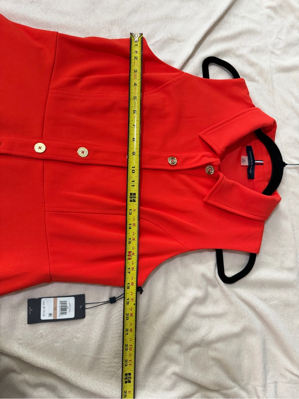 Tommy Hilfiger Red Fit & Flare Collared Dress Gold Buttons NWT Size 12 - Picture 6 of 9